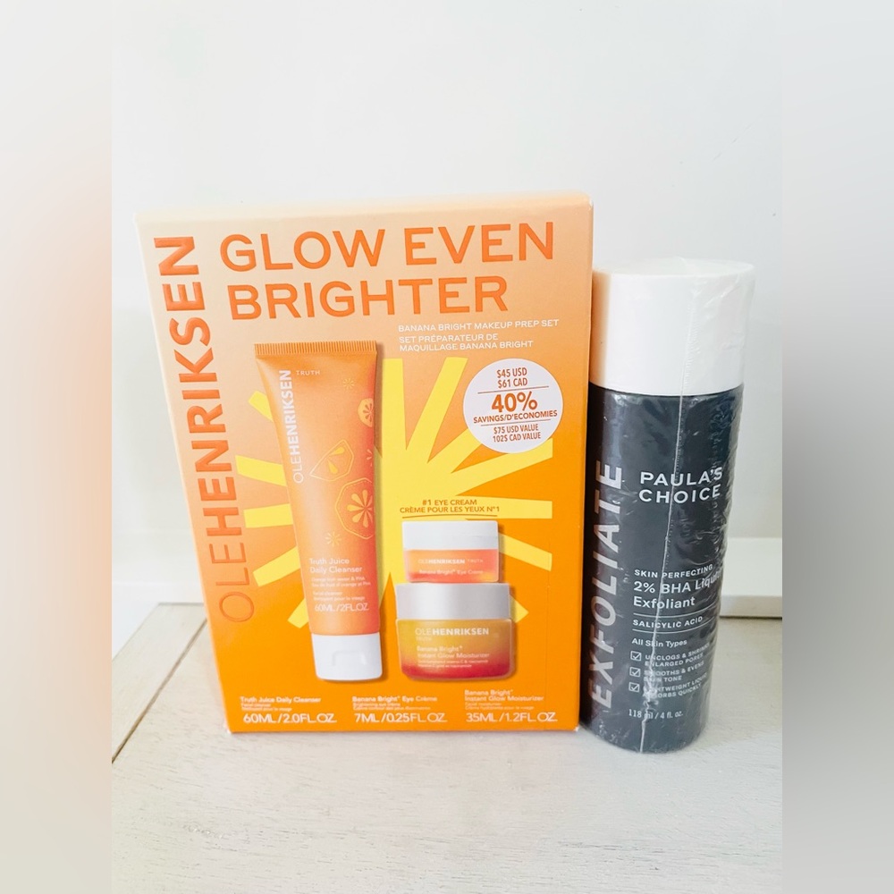 New Paula’s Choice Exfoliant + Ole Henriksen Glow moisturizing skincare prep set